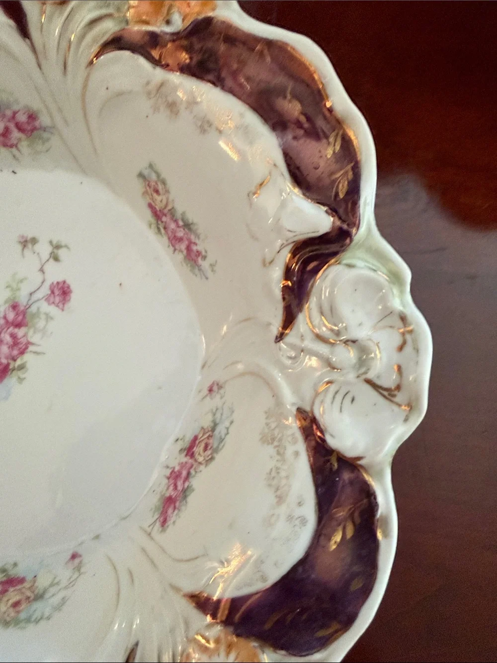 Stunning Victorian Art Nouveau Bowl Unmarked with Blown Out Design.